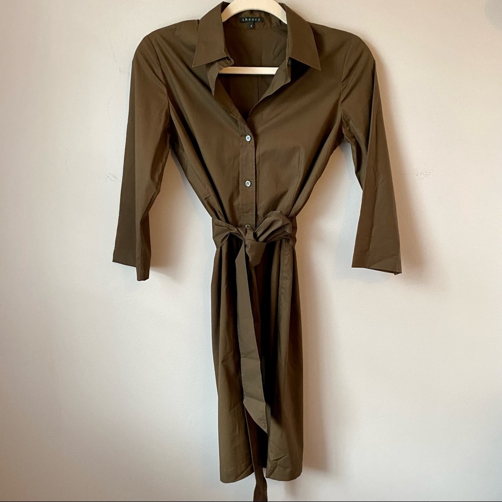 Theory Cotton Stretch Shirtdress in Chocolate Brown